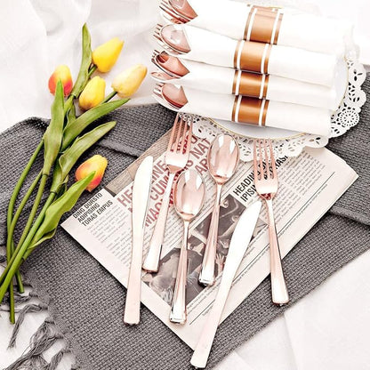 Supernal Set of 60 Packs Rose Gold Silverware - Heavy Weight Cutlery with Linen Napkin Suit for Wedding, Party