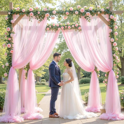 Wedding Arch Draping Fabric Backdrop 2 Panel 60" x 26Ft Pink Drapes Curtains for Wedding Reception Sheer Tulle Backdrop Curtain for Ceremony Birthday Party Baby Shower Arbor Ceiling Decorations