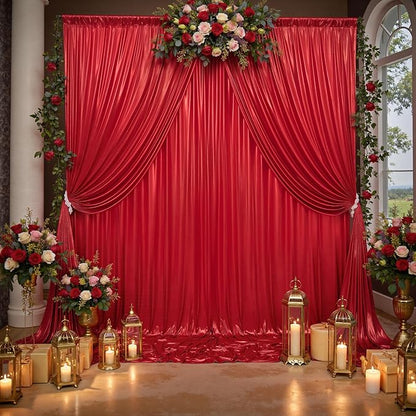 20x10ft Thick Red Glitter Backdrop Curtain Panels for Parties, Wrinkle Free Sequin Sparking Photo Backdrop Drapes, 4 Panels 5x10ft Shimmer Back Drop Cloth for Wedding Birthday Photography