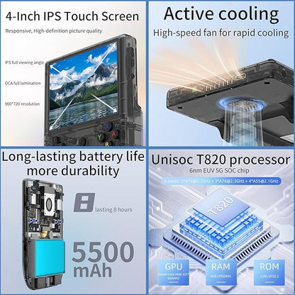 RG406V Handheld Game Console Preloaded Games RG 406V 4-inch IPS Multi-touch Screen Retro Game Console 128G UFS2.2 Android 13 Retro Emulator RG406V 5500mAh Battery 1080p DP Output WIFI Bluetooth Black