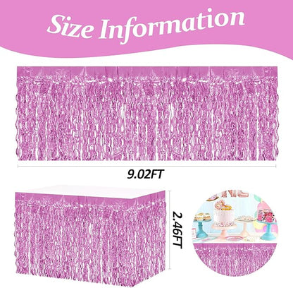 4P Wavy Metallic Tinsel Foil Fringe Table Skirts for Rectangle Tables Backdrop Garland Curtains for Parade Floats Wedding Birthday Parties Decoration Graduation 2025 Christmas (Pink)