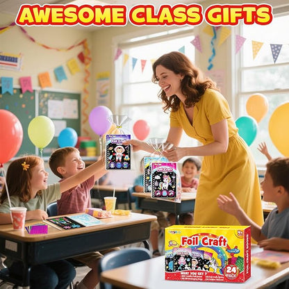 FUNNYB&G Foil Art Party Favors for Kids - 24 Pack Foil Art Crafts Kits Coloring Books, Goodie Bag Stuffers Party Favors for Kids 4-8 8-12, Bulk Birthday Classroom Prizes Girls Boys Gifts Halloween