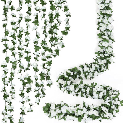 KHOYIME 18 Pack 144 FT Artificial Flower Garland, Fake White Roses Vines Silk Flowers Faux Plastic Outdoor Hanging Floral Ivy Garland Decoration for Wedding Arch Bedroom Home Wall Backdrop Room Decor