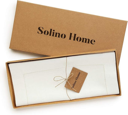 Solino Home Linen Ivory Table Runner 156 Inches Long - 100% Pure Linen Extra Long Table Runner 14 x 156 Inch for Fall, Autumn, Thanksgiving, Christmas - Classic Hemstitch