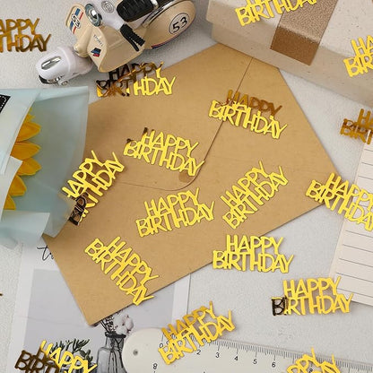 MARFOREVER Gold Happy Birthday Confetti Glitter, Birthday Party Metallic Foil Table Confetti Golden Birthday Cake Balloon Sprinkles Table Centerpiece for Adult Baby Birthday Party Decorations