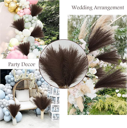 50pcs Faux Pampas Grass Decor, 21.6" Short Artificial Pompous Grass Floral Fake Pompas Grass Branches Vase Filler Flower Arrangement for Home Wedding Boho Decor, Brown