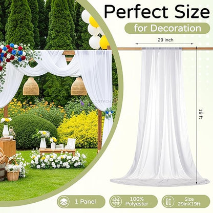 Wedding Arch Draping Fabric 29" x 19Ft Sheer Drapes for Backdrop Wedding Ceremony Reception Ceiling Decor Curtain Baby Bridal Shower Decoration (White, 1 Panel)
