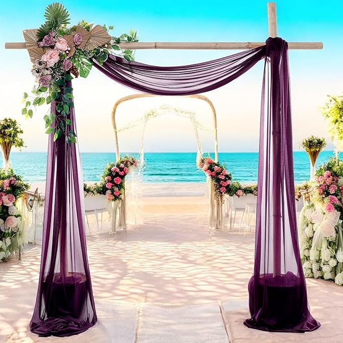 MDS Halloween Chiffon Draping Fabric - 2 Panel, 30" Wide x 75ft Long - Sheer Spooky Arbor & Canopy Drapery for Haunted House Backdrops, Party Ceilings, DIY Costumes & Themed Events - Eggplant