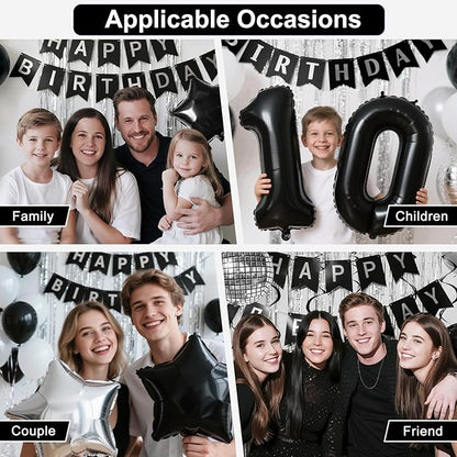13th Birthday Decorations for Boys Girls, Black Silver Happy Birthday Party Decorations， 13 Year Old Party Supplies with Number 13 Balloons, Banner, Fringe Curtains Kit