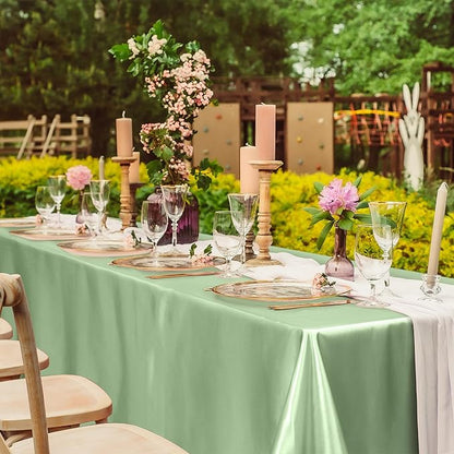 TURSTIN 4 Packs Gradient Sage Green Satin Tablecloth 102 x 58 Inch Overlay Satin Table Cover Rectangle Bright Silk Tablecloth Smooth Fabric Table Decoration for Wedding Banquet Party Events