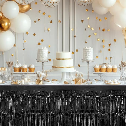 3 Pack Black Dark Purple Orange Table Skirts, 29x108" Metallic Foil Tinsel Fringe Table Skirt for Rectangle Tables Streamer Curtains Backdrop, Party Decorations for Birthdays, Weddings, Holidays