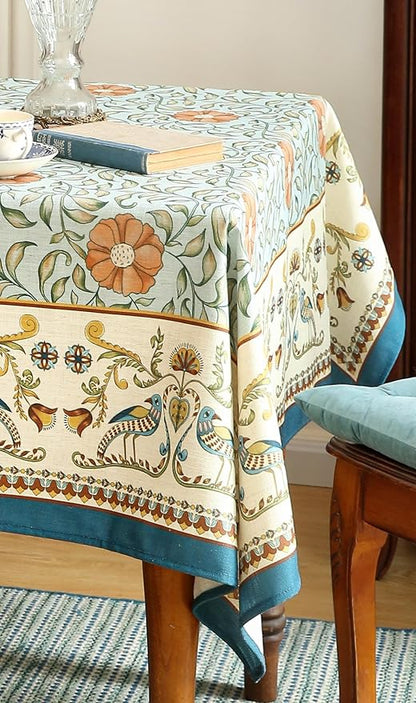 patdrea Designer French Linen Blue Tablecloth for Rectangle Table,Vintage Floral Table Cloth,Colorful Decoration Fall Cover Kitchen Dining for Thanksgiving,Tea Party,Christmas,67"x118"-Wensel