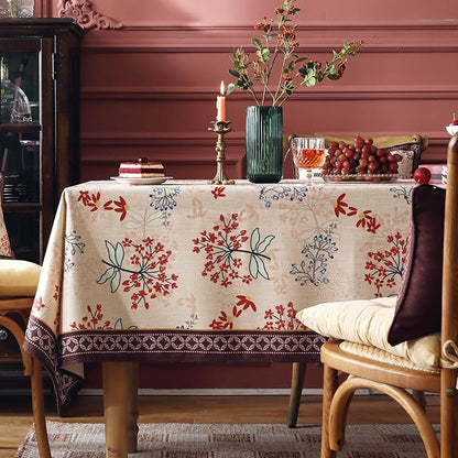 patdrea Designer French Linen Long Rectangle Tablecloth for Rectangle Table,Vintage Red Floral Tablecloths,Table Cover for Kitchen Dining,Tea Party,Christmas,Thanksgiving,Holiday,55"x79"-Newmari
