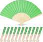 JOHOUSE 12PCS Foldable Hand Fan, 8.3 Inch Green Paper Fans for Woodland Baby Shower Decorations, Wedding, Outdoor Party Favors, Bridal Shower DIY Crafts Photography Prop