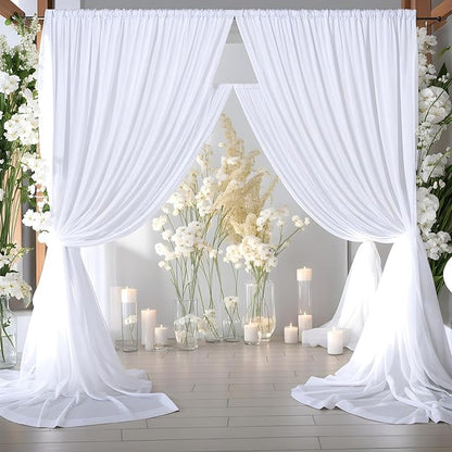 20ft x 10ft Thick White Backdrop Curtains for Parties, 4 Panels 5ft x 10ft Non See Through White Polyester Wedding Drapes Photo Backdrop for Birthday Party Graudation Photography Home Decor
