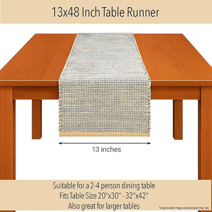 Chardin home Natural Jute Table Runner 13x48 Inch – Vintage Boho Rustic Table Decor – Handwoven Table Runner in Natural Jute and Grey – Farmhouse Dining or Console Table Accent