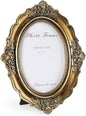 Cuspin 5x7 Gold Frames Vintage Picture Frame, Bronze Gold 5 by 7 Picture Frame Hand-Crafted Resin with Glass Front Ornate Retro Antique Photo Frame for Wall and Tabletop Display Home Decor