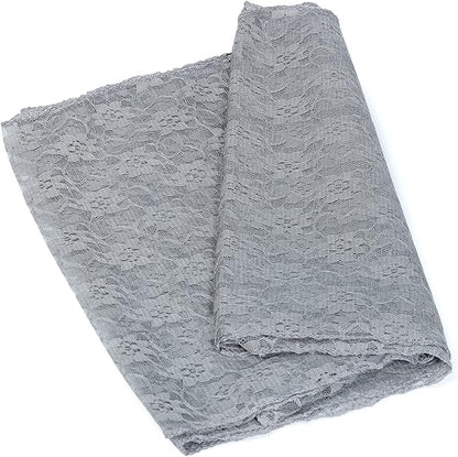 MDS Pack of 25 Wedding 12 x 108 inches Lace Table Runner for Wedding, Decorations for Birthday Parties, Banquets, Graduations, Engagements, and Runners fit Rectangle, Round Table- Silver Gray