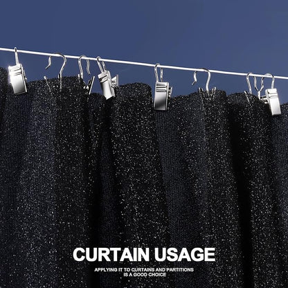 Teenitor 100 PCS Small Curtain Hooks Curtain Clips Bag Clips, Stainless Steel Curtain Rod Hooks, S Hooks for Hanging Drapes Photos Tent Lights Party Decorations Art Craft, Silver