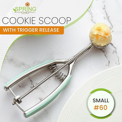 Spring Chef - Mint Small Cookie Scoop for Baking, Multifunctional #60 Melon Baller with Trigger Release for Watermelon, Ice Cream, Protein Ball, Stainless Steel Scooper, 1 Tbsp Cookie Dough Scoop