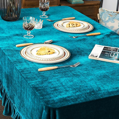 Velvet Tablecloth Luxurious Solid Rectangle Table Cloth,Oblong Retro Farmhouse Ruffle Tablecloths Washable Table Cover for Party Wedding Baby Shower Kitchen Dinning Tabletop Decoration