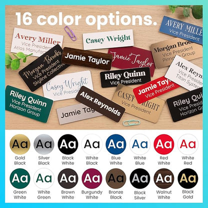 ExcelMark Custom Name Tag - Engraved Name Badge with Pin or Magnetic Backing, 16 Colors, 6 Fonts, and 2 Sizes to Choose from (White w/Black Letters, 1"x 3")