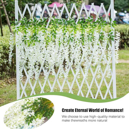 5 Pack Green White Wisteria Hanging Flowers, 3.44 Ft Fake Hanging Flowers, Artificial Wisteria Garland Vines for Wedding Room Backdrop Outdoor Patio Garden Decoration