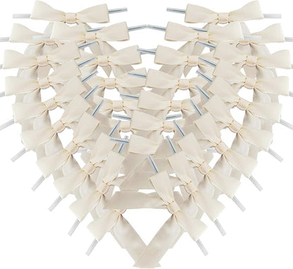 50pcs 2-1/2" Mini Satin Ribbon Bows with Twist Ties for Crafts Gift Wrapping Packing Christmas Decoration (2.5"-Ivory)