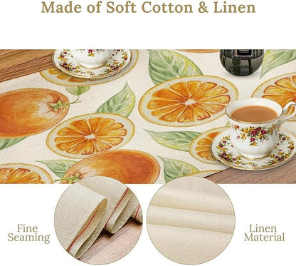 Spring Summer Orange Table Runner Watercolor Sweet Fruit Botanical Print Dinner Runner for Farmhouse Party Holiday Home Kitchen Dining Table Decor 13x120