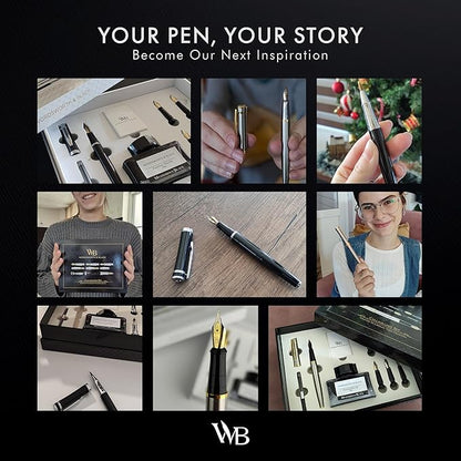 Wordsworth & Black Fountain Pen Gift Set, Includes Bottle, 6 Cartridges, Refill Converter, 4 Replacement Nibs, Premium Package, Journaling, Calligraphy, Smooth Writing Pens [Blue Chrome]