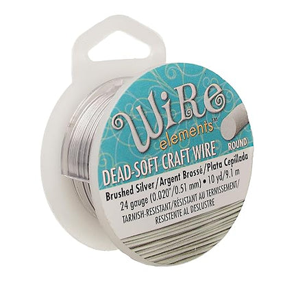 The Beadsmith Wire Elements Craft Wire – Tarnish Resistant, Soft Temper, Round, Brush Silver Color – 0.51mm, 24 Gauge, 10 Yard Spool – Jewelry Making, Wire Wrapping, Floral, & Other DIY Crafts