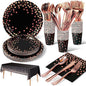 141 Pieces Black and Rose Gold Party Supplies, Party Dinnerware Sets Include Paper Plates Napkins Cups Silverware, for Wedding Bridal Shower Engagement Birthday Parties Decoration -20 Serves