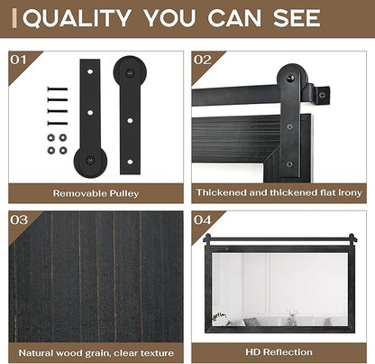 COGOOD Farmhouse Bathroom Mirror - 45 x 30 Large Rectangle Barn Door Mirror for Vanity, Bedroom, Living Room Wall Decor (Black)