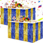 BEISHIDA 2 Pack Blue Gold Table Skirts Party Decorations Metallic Tinsel Foil Fringe Table Skirts for Birthday Retirement Anniversary Graduation Congrats 2026 Party