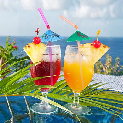BLUE TOP Cocktail Picks&Umbrella Drink Straws Set-400pcs 4Inch Frill Picks+50pcs 9.5 Inch Drink Straw Umbrella,Cocktail Toothpicks & Straws for Fruit,Appetizers,Club Sandwiches,Drinks.