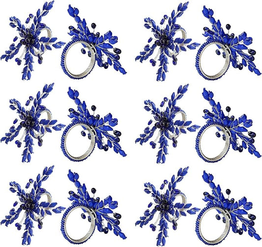 Napkin Rings Set of 12 for Dining Table Decoration Parties Everyday Metal Napkin Holder Leaf Blue (Pack of 12)