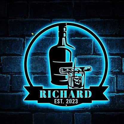 Custom Bourbon Cigar Metal Wall Art LED Light Personalized Whiskey Smoke Sign Home Bar Pub Decor Whiskey Bar Cocktail Decor Birthday Gift