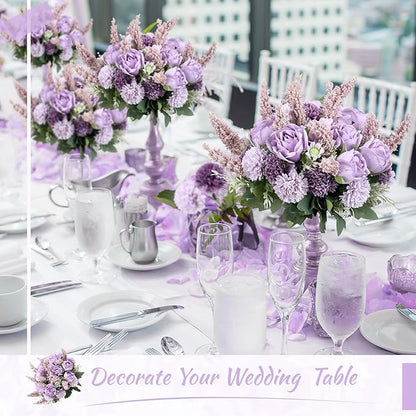 Zeyune 8 Pcs Wedding Silk Flowers Fake Silk Flowers Faux Bouquet Hydrangea Bouquets for Wedding Birthday Party Table Centerpieces Home Decoration (Purple,Rose)