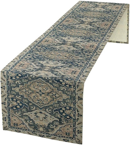 Vintage Boho Floral Table Runner, Rustic Country Farmhouse Blue Grey Retro Flower Pattern for Home Kitchen Table Decor Dining Coffee Room Party Decor 13x36in
