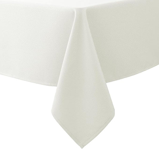 Biscaynebay Textured Fabric Tablecloths 60x84 Inches Rectangular, Ivory Water Resistant Tablecloths for Dining, Kitchen, Wedding, Parties etc. Machine Washable