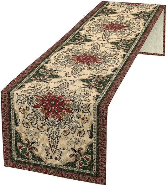 Vintage Paisley Bohemian Table Runner Beige Red Rustic Farmhouse Home Kitchen Table Dining Coffee Room Garden Party Wedding Decor 13x72in