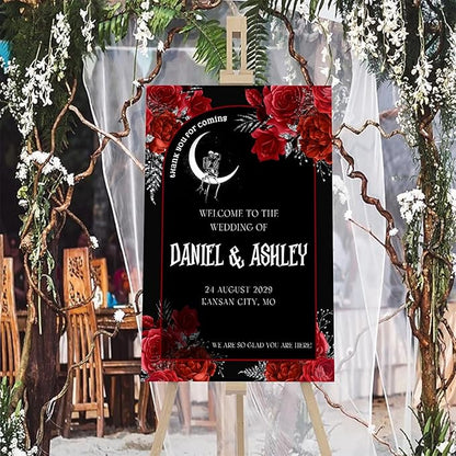 Gothic Halloween Welcome Sign, 4mm Thick Plastic, 12"x18", 28"x24", 18"x27", 24"x36", Black, Burgundy, Ground Stake, Wedding Sign