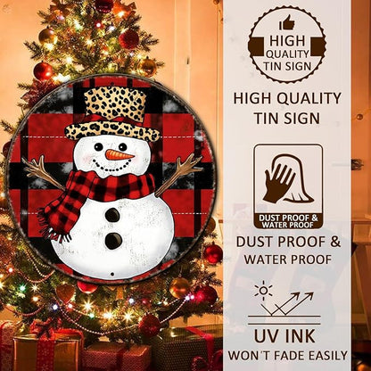 Round Christmas Snowman Tin Sign Vintage Snowman Sign Rustic Wall Decor For Christmas Home Fireplace And Holiday Gatherings Retro Sign 12 * 12 in