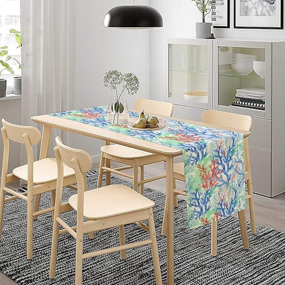 Summer Shell Starfish Table Runner, Seasonal Spring Summer Tropical Ocean Beach Indoor Party Kitchen Outdoor Table Decor 13x120 Inch