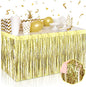 3 Pack 29 x108 Inch Light Gold Foil Fringe Table Skirts Metallic Banner for Tinsel Streamer Garland Backdrop for Parade Floats Wedding Thanksgiving Birthday Christmas New Year Party Decoration