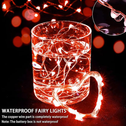 12 Pack Red Fairy Lights 7Ft 20 LED Twinkle String Lights 3 Modes Battery Operated Waterproof Firefly Starry for Mason Jar Party Wedding Christmas Valentines Day Table Centerpieces