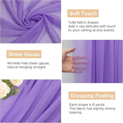 Wokceer Wedding Arch Draping Fabric - 28.7" x 20FT Lavender Purple Sheer Drapes for Wedding Ceremony, Birthday Party, Bridal Shower Decoration