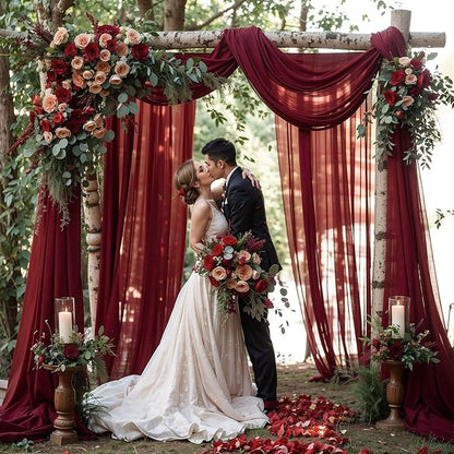 Wedding Arch Draping Fabric, 2 Panels 18FT Burgundy Sheer Backdrop Curtain Chiffon Fabric Drapery Sheer Voile Scarf Draping Panels for Wedding Archway Ceremony Curtain Valance Party Decoration