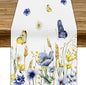 Floral Table Runner, Spring Watercolor Flower Plants Nature Butterfly Table Runner for Kitchen Dinner Living Room Home Party, 13x36 Inch