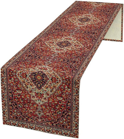 Boho Floral Vintage Table Runner, Paisley Retro Red Flower Rustic Country Farmhouse Abstract Pattern for Home Kitchen Table Decor Dining Coffee Room Party Decor 13x108in